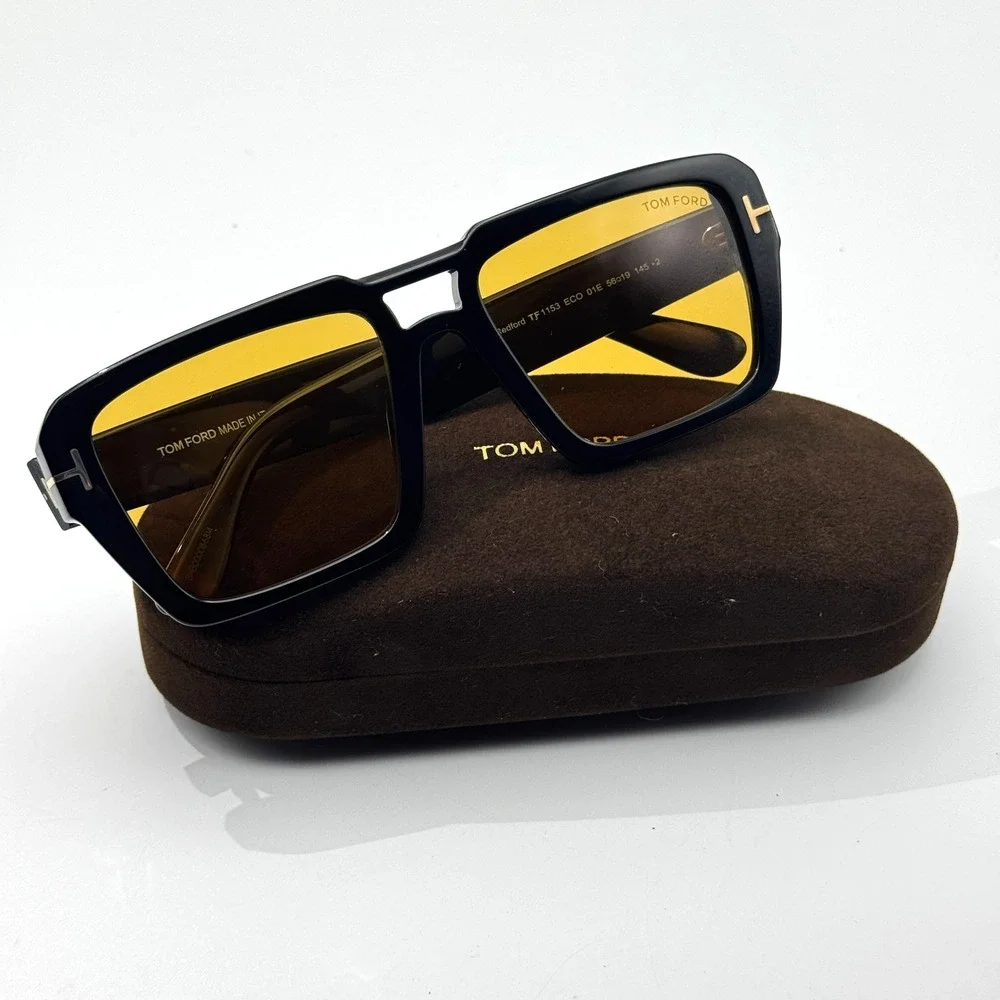 Tom Ford Sunglasses Redford TF1153 01E Black Navigator Frame Brown Lens 56mm New